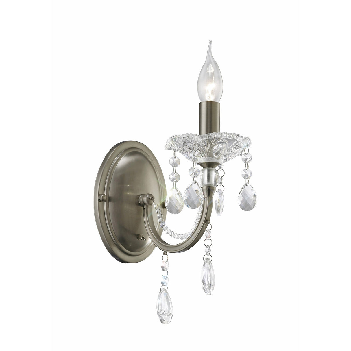Leana 1 Light Crystal Wall Light With Switch - Nickel
