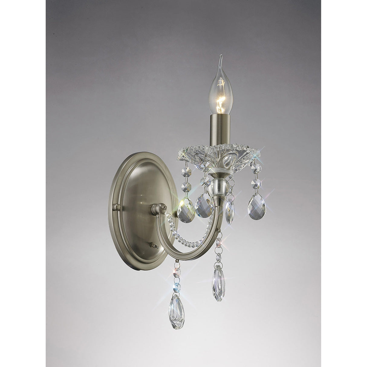 Leana 1 Light Crystal Wall Light With Switch - Nickel