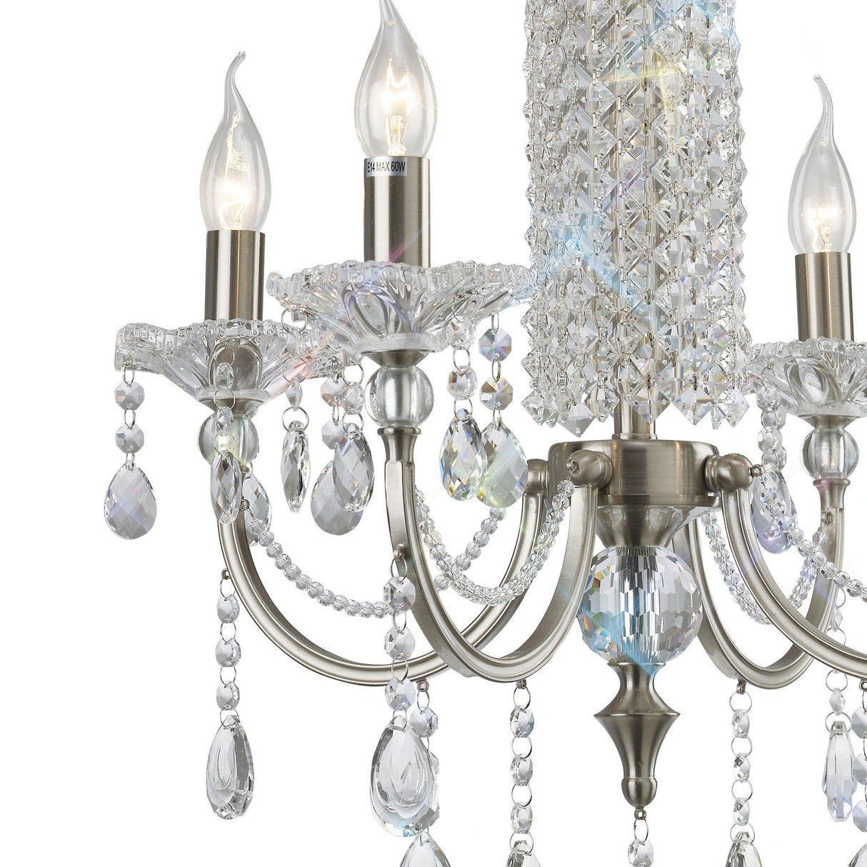 Leana 55cm 4 Light Crystal Chandelier - Satin Nickel