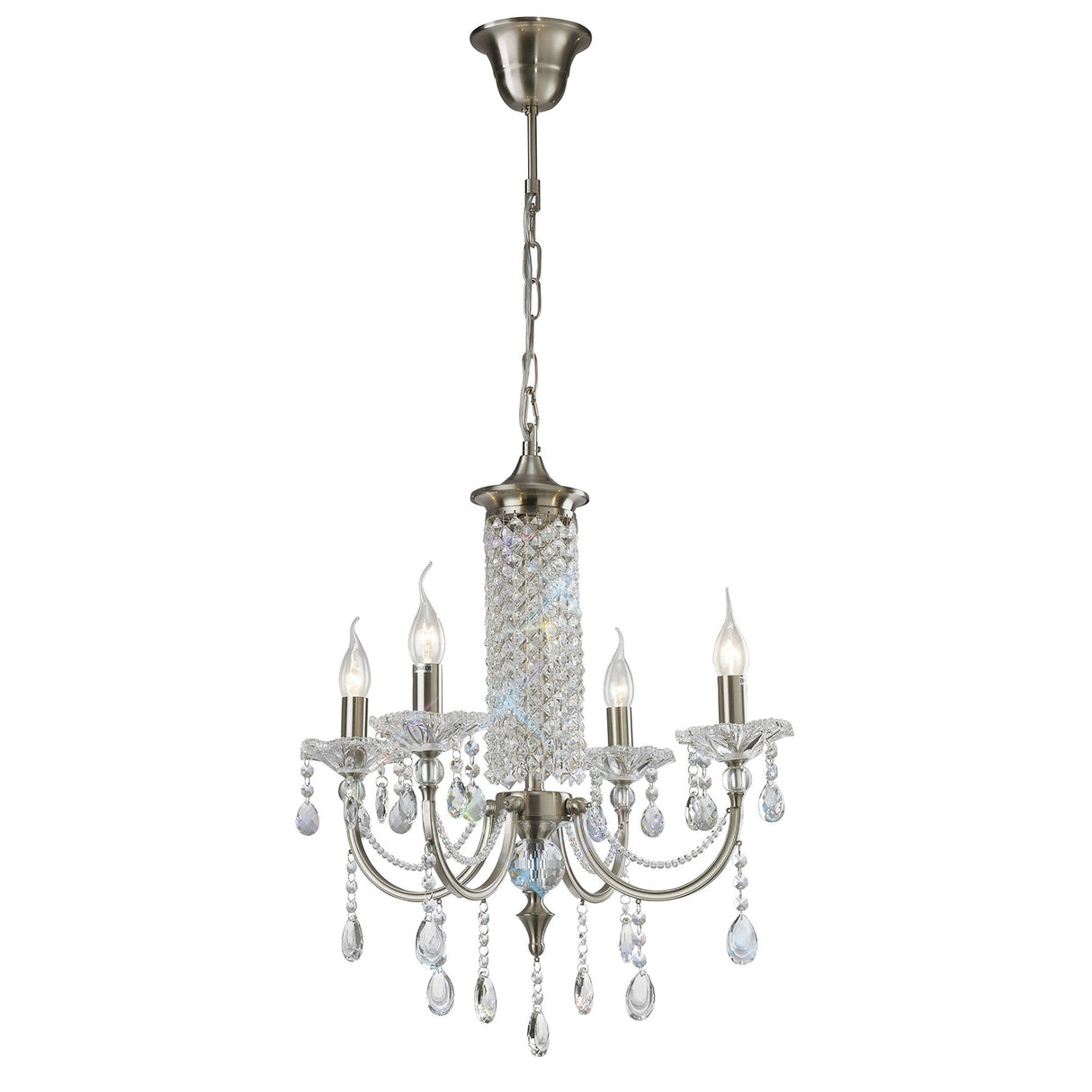 Leana 55cm 4 Light Crystal Chandelier - Satin Nickel