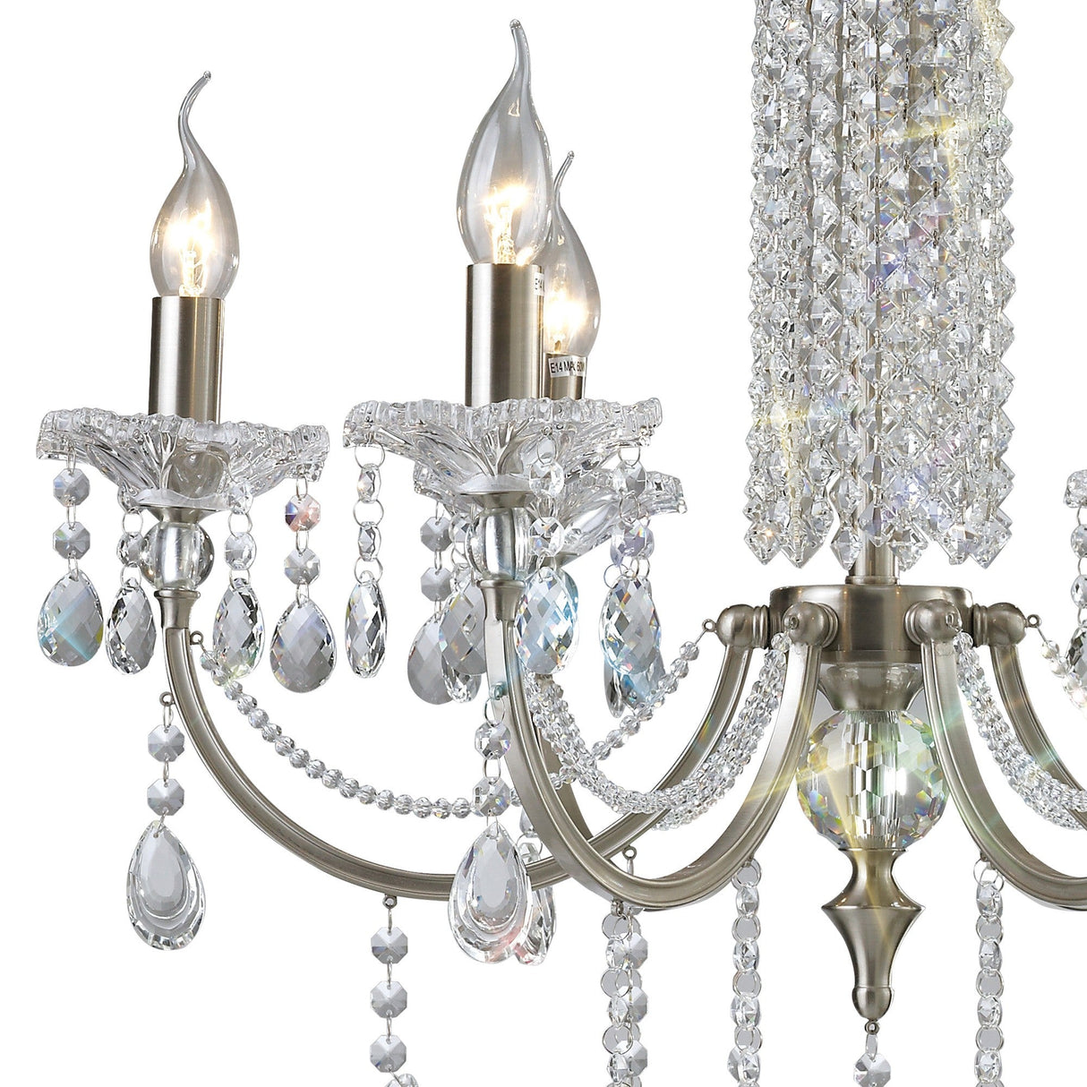 Leana 65cm 6 Light Crystal Chandelier - Satin Nickel