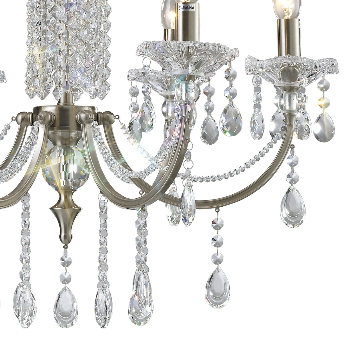 Leana 65cm 6 Light Crystal Chandelier - Satin Nickel