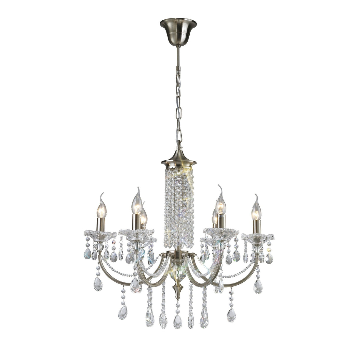 Leana 65cm 6 Light Crystal Chandelier - Satin Nickel