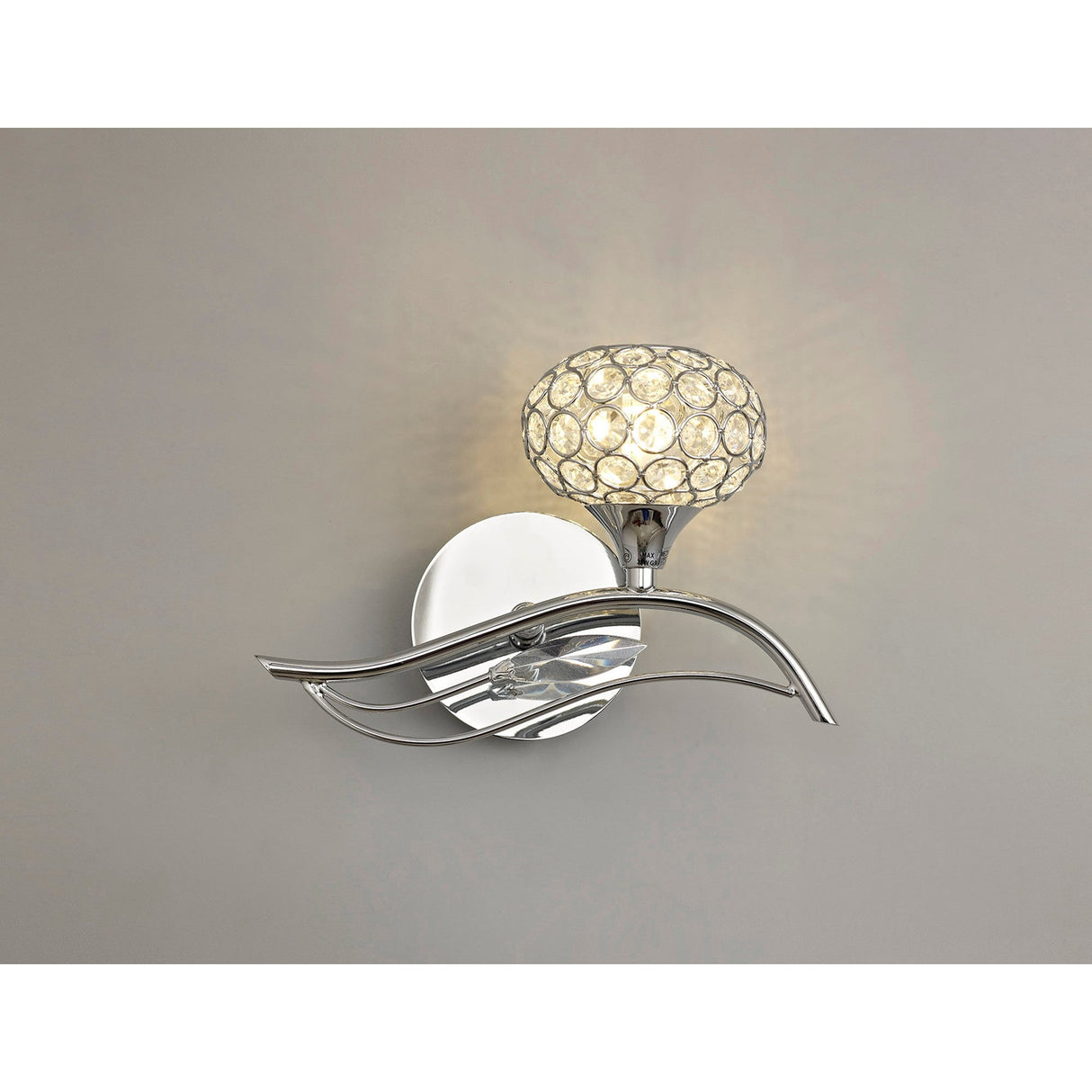 Leimo 1 Light Crystal Right Wall Light - Chrome
