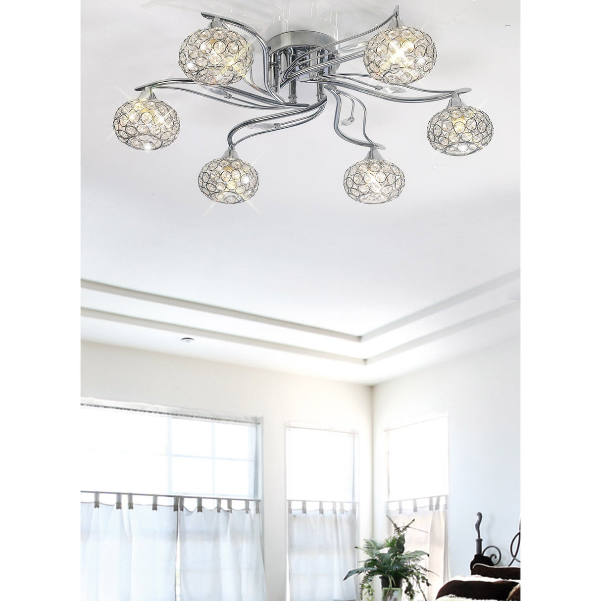 Leimo 6 Light Crystal Semi-Flush Ceiling Light - Polished Chrome