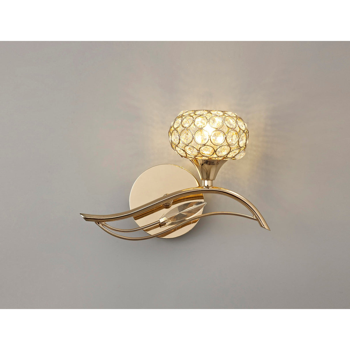 Leimo 1 Light Crystal Right Wall Light - Gold