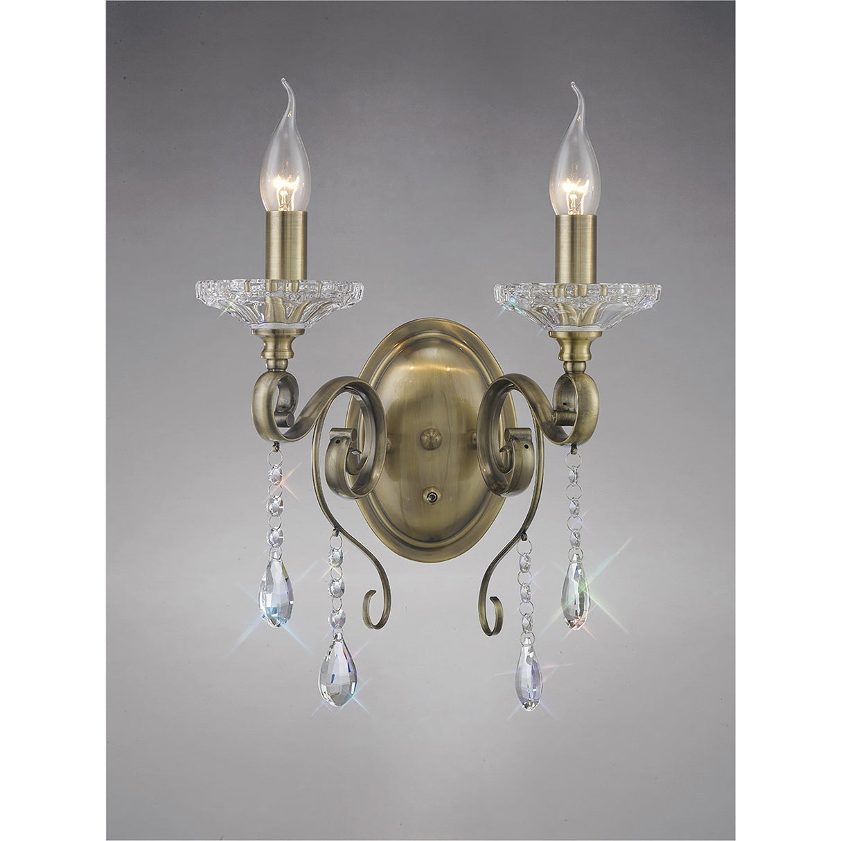 Libra 2 Light Crystal Wall Light With Switch - Brass