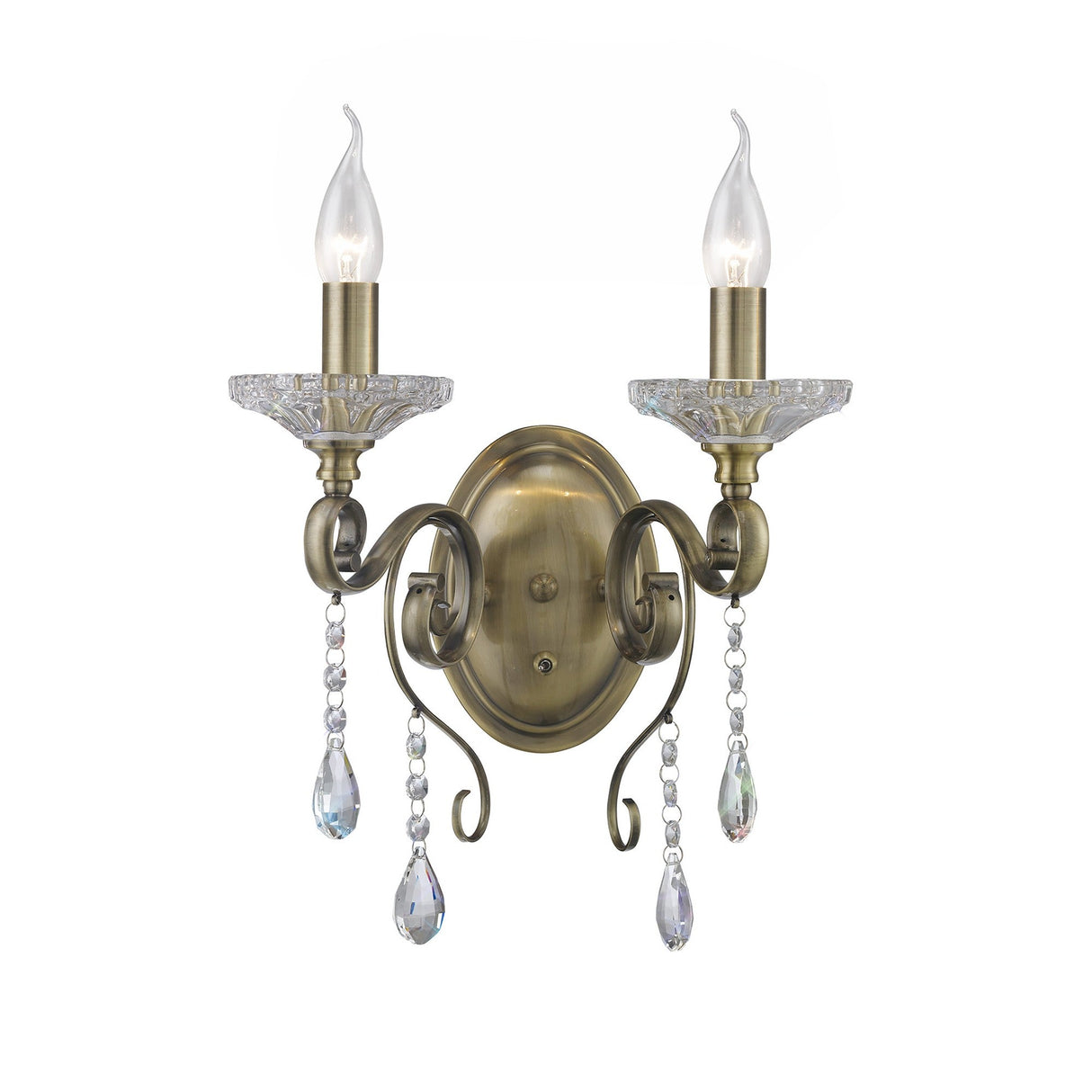Libra 2 Light Crystal Wall Light With Switch - Brass