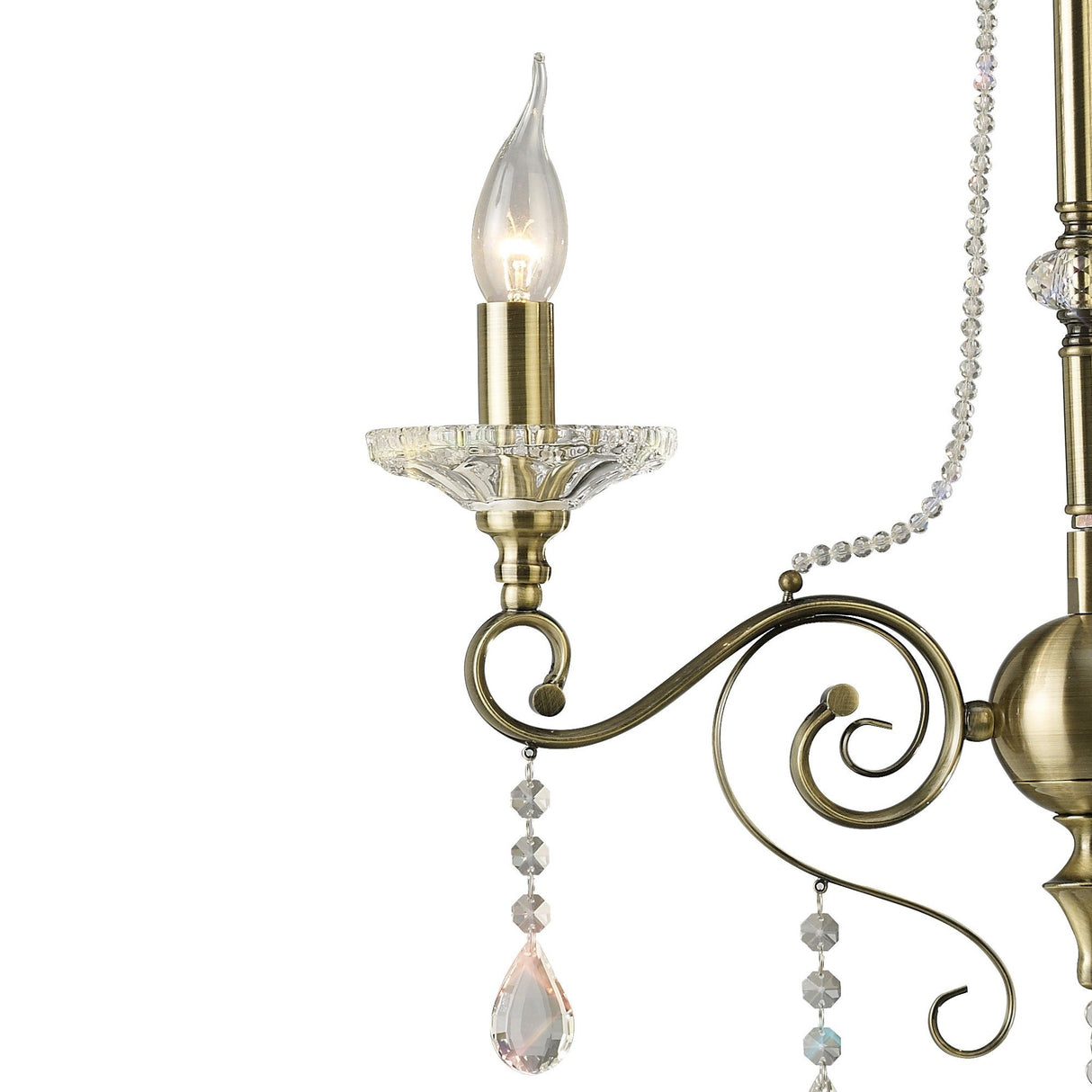 Libra 47cm 3 Light Crystal Chandelier - Antique Brass