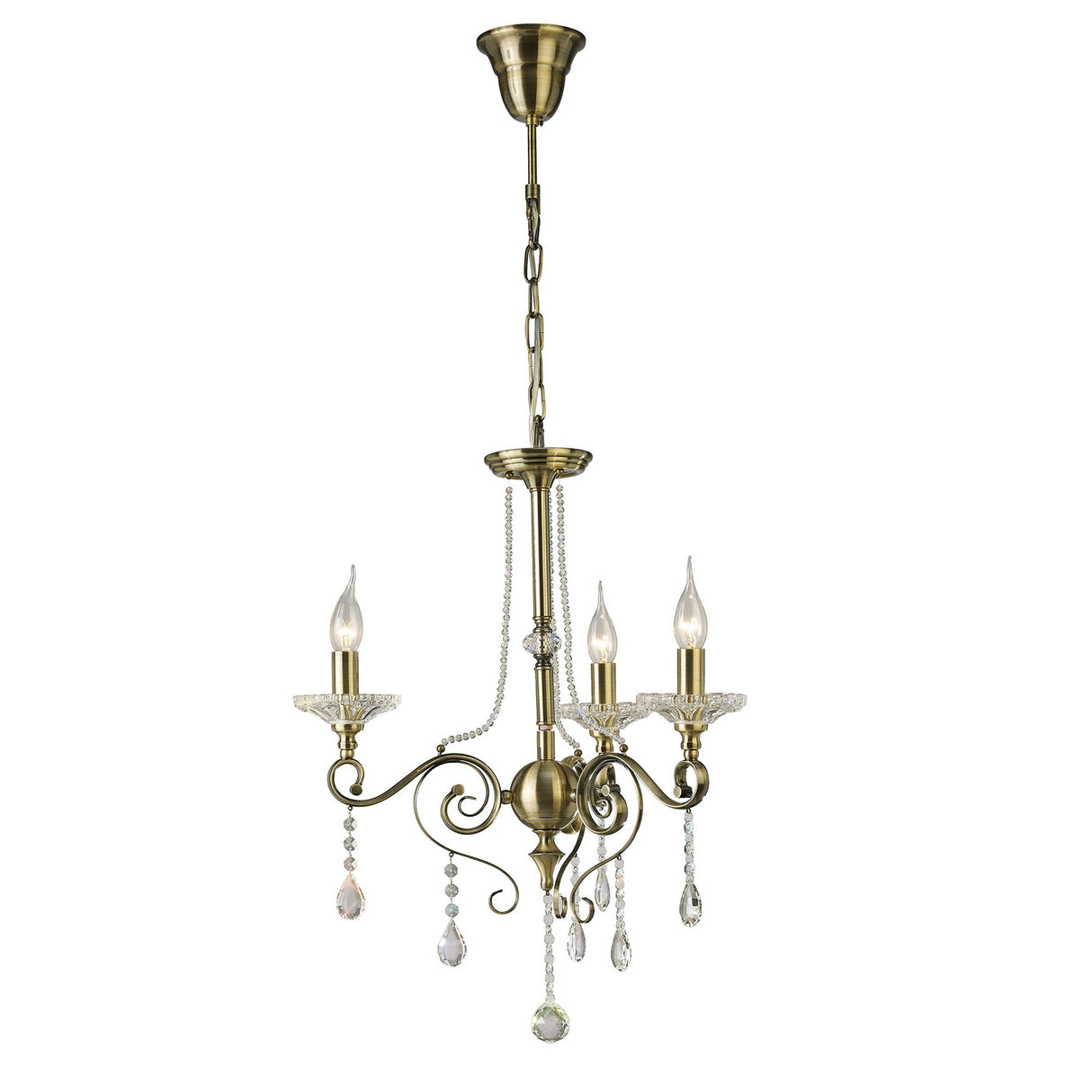 Libra 47cm 3 Light Crystal Chandelier - Antique Brass