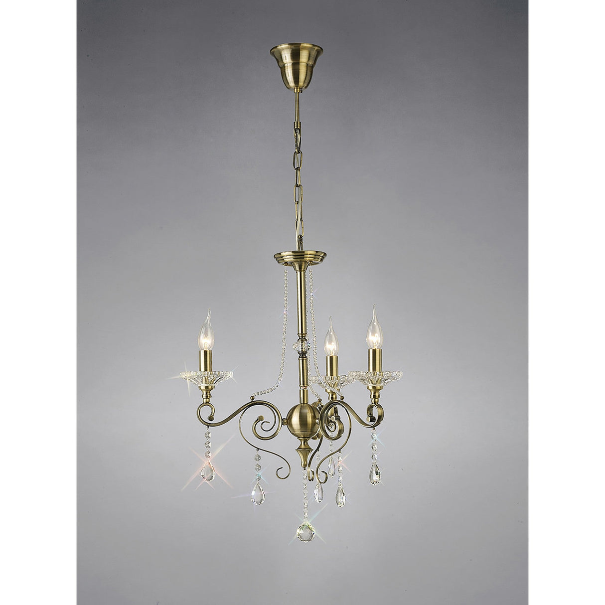 Libra 47cm 3 Light Crystal Chandelier - Antique Brass