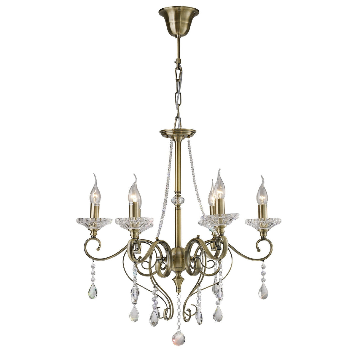 Libra 64cm 6 Light Crystal Chandelier - Antique Brass
