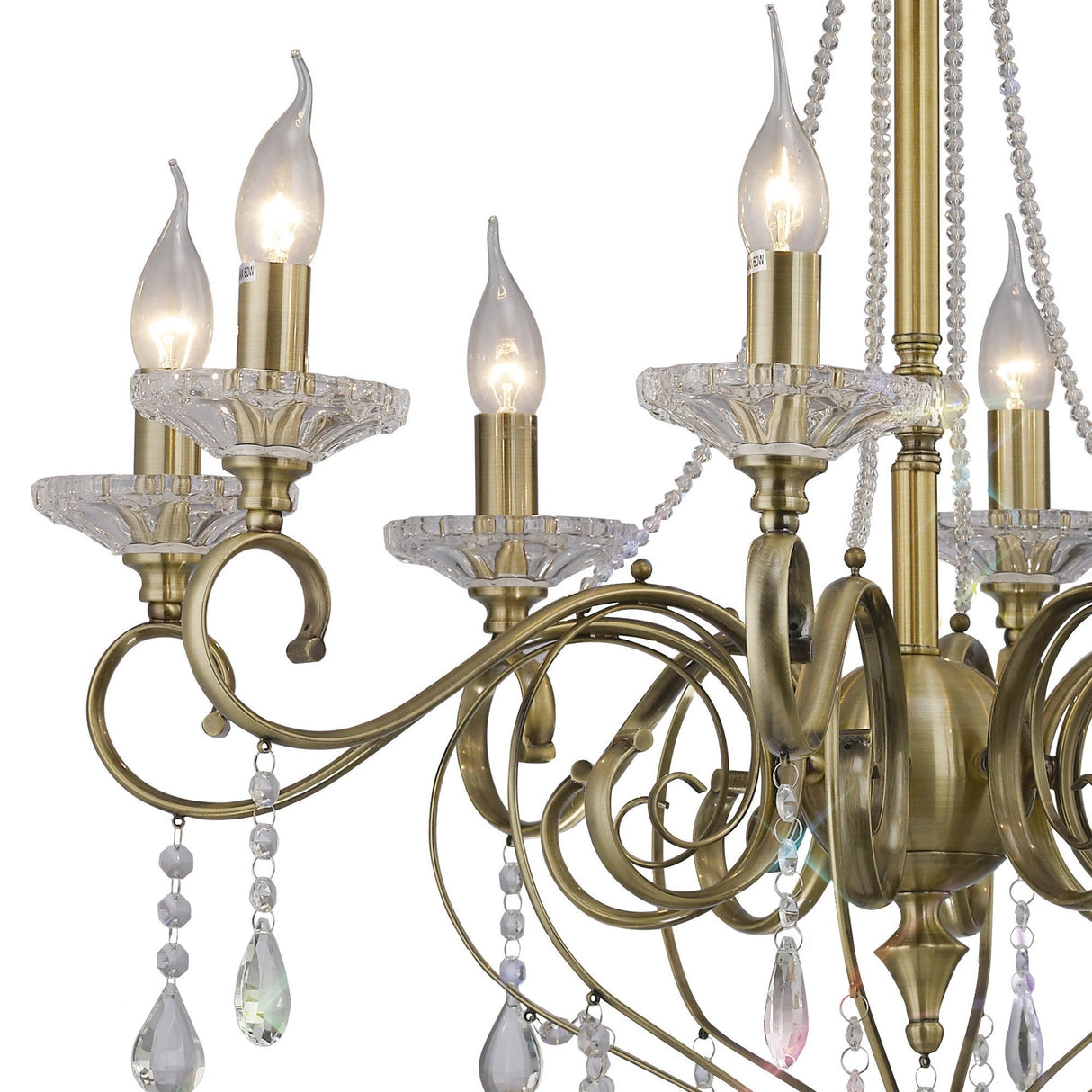 Libra 74cm 8 Light Crystal Chandelier - Antique Brass