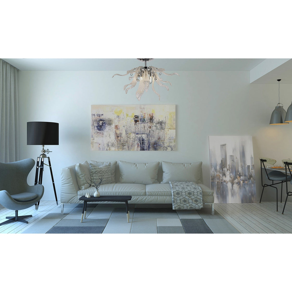 Lily 6 Light Glass Semi-Flush Ceiling Light - Polished Chrome