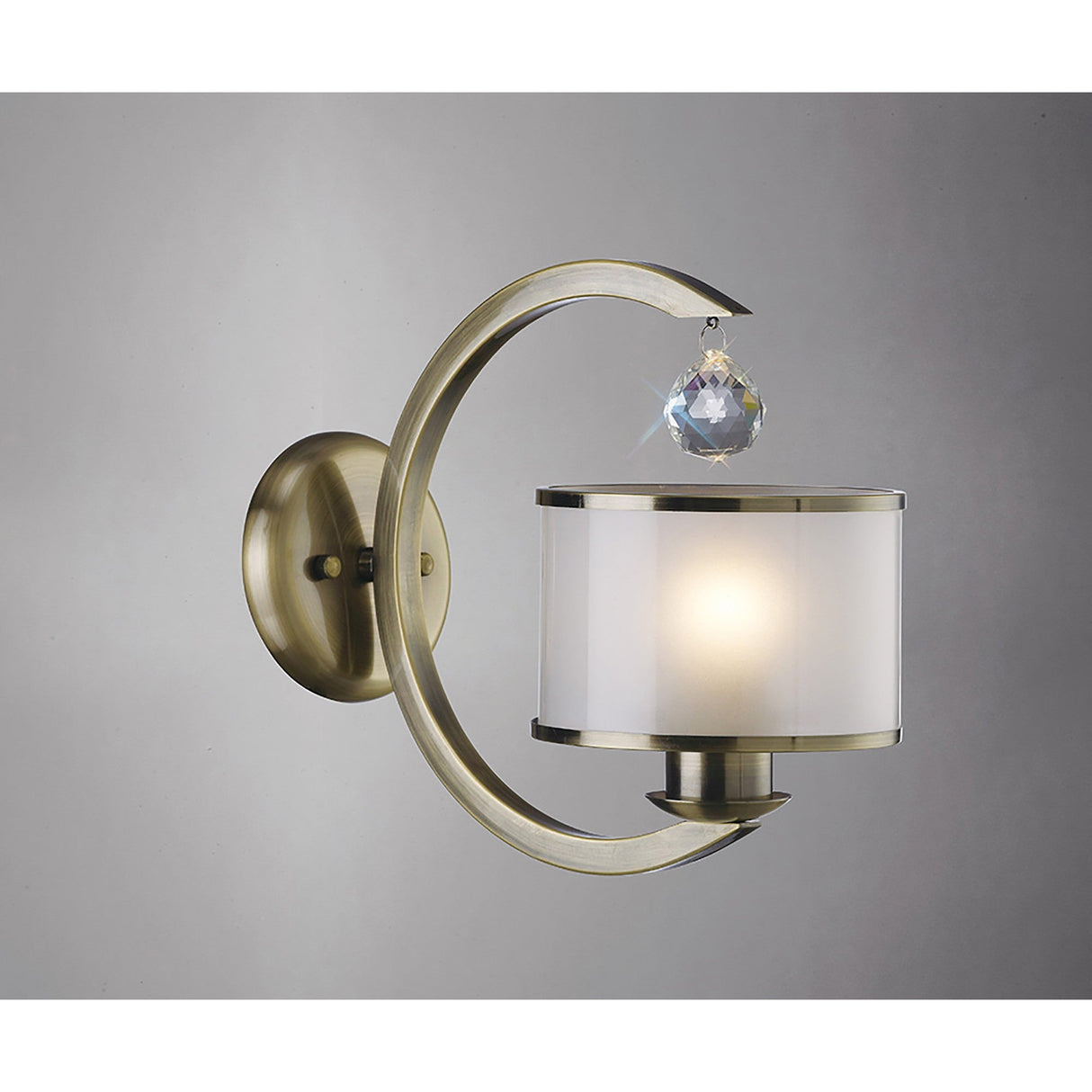 Lincoln 1 Light Glass Wall Light - Antique Brass
