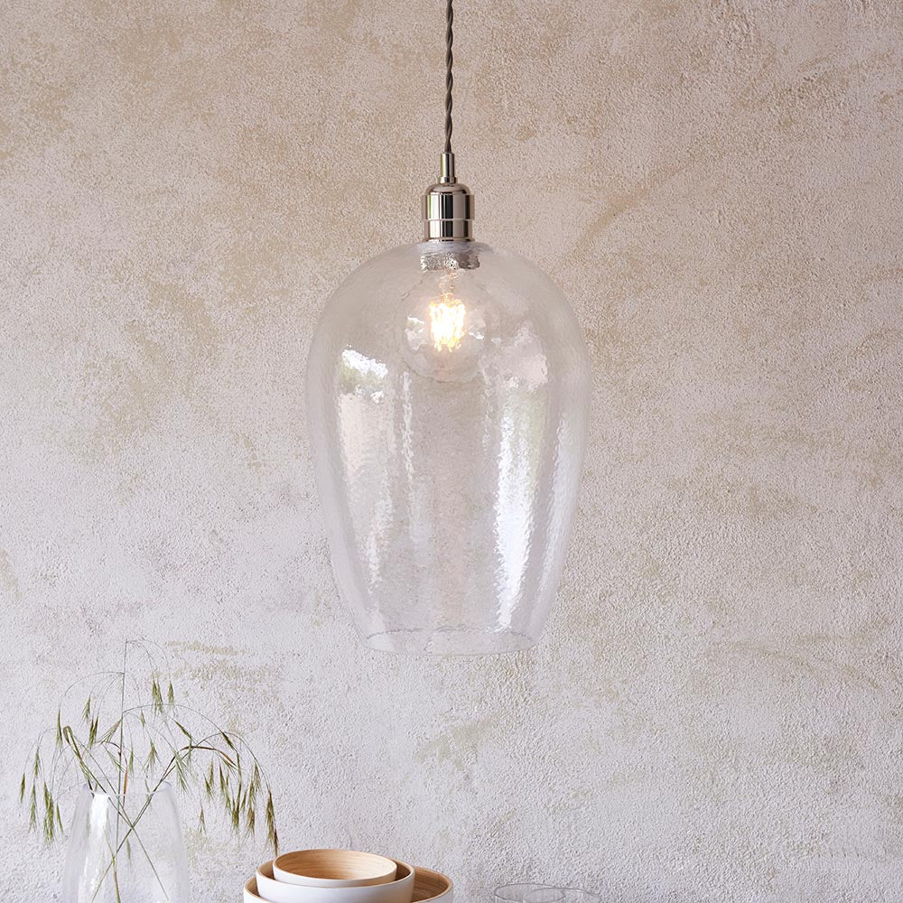 Draywick Hammered Large Pendant - Clear Bright Nickel