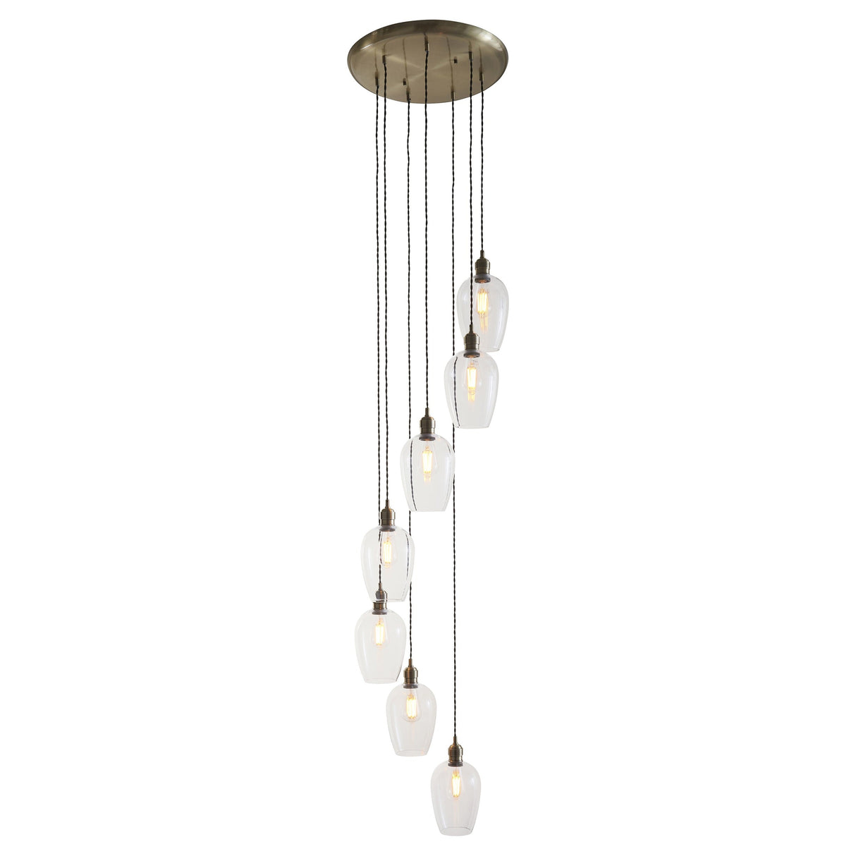 Quilbrook Cascade 7 Light Pendant - Antique Brass Clear