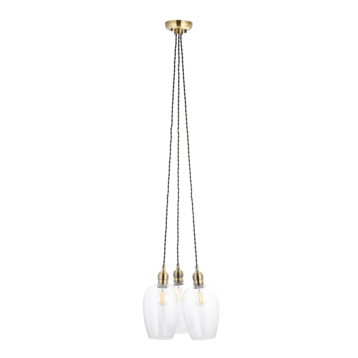 Quilbrook Cluster 3 Light Pendant - Antique Brass Clear