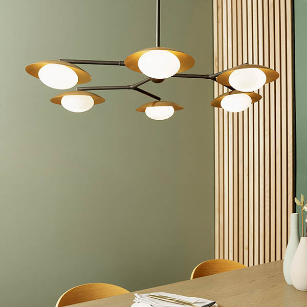 Heronwell XL Dish Pebble Shaped 6 Light Pendant - Gold Bronze