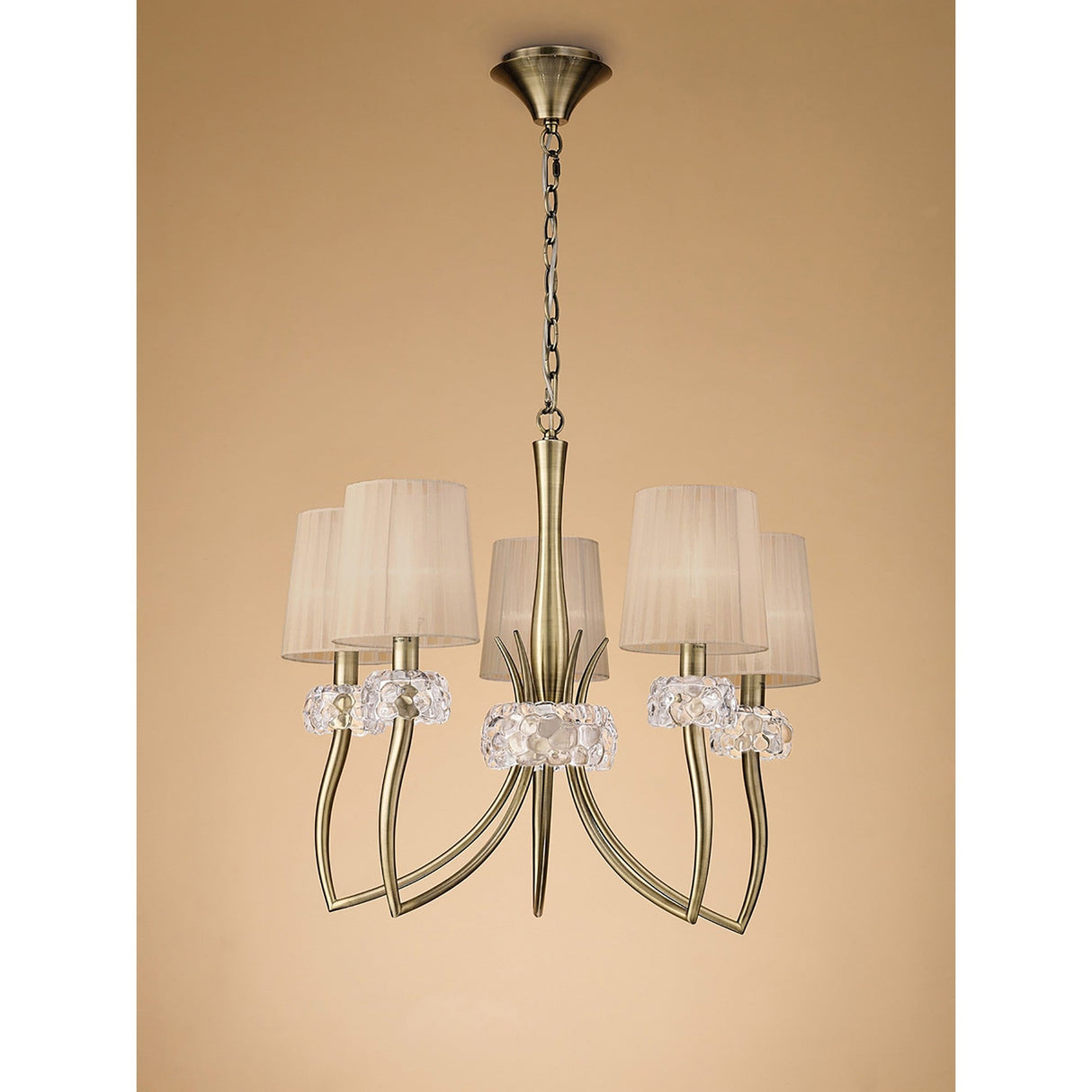 Loewe 66cm 5 Light Chandelier - Antique Brass With Soft Bronze Shades