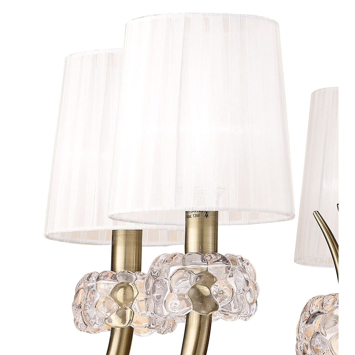 Loewe 66cm 5 Light Chandelier - Antique Brass With White Shades