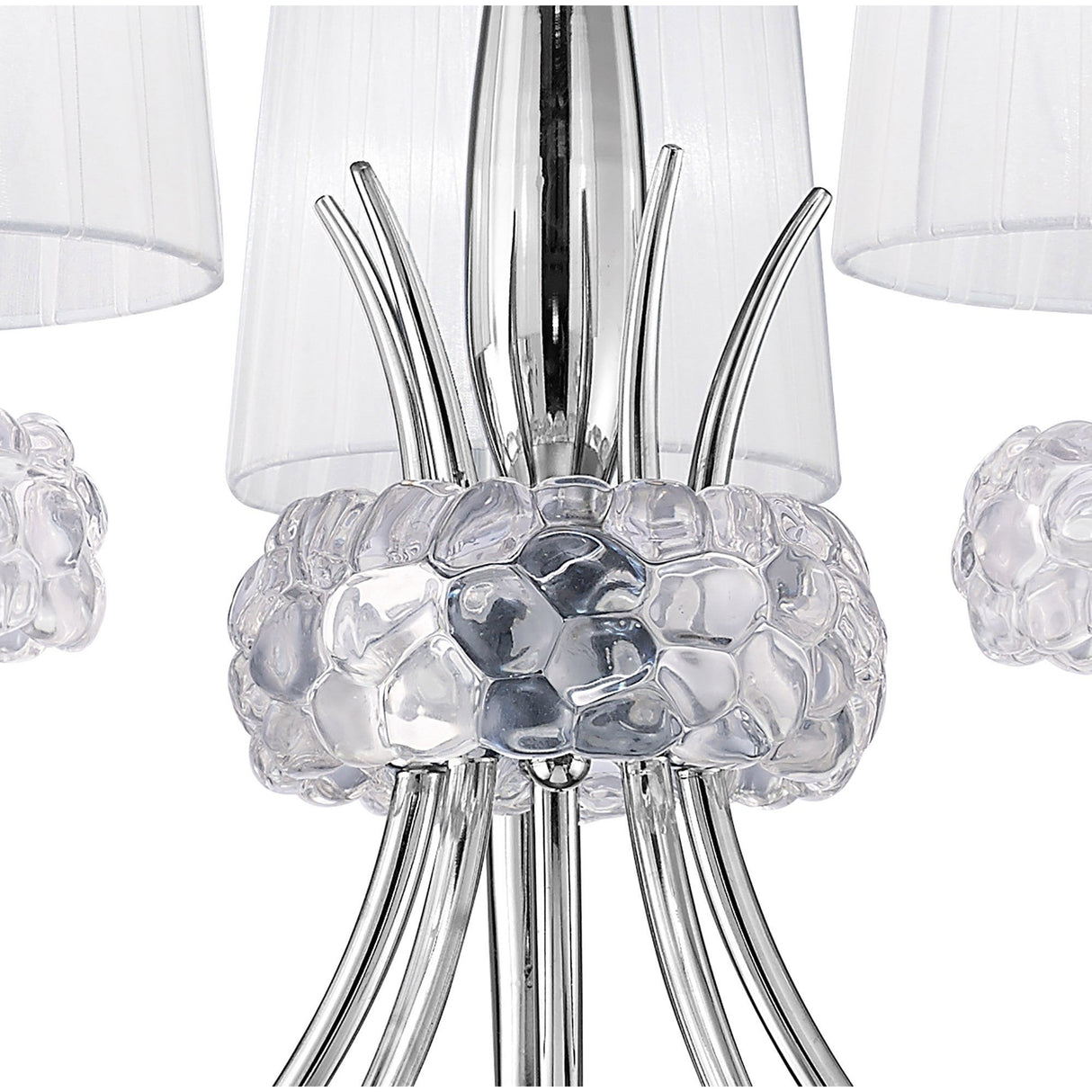 Loewe 5 Light Chandelier - Polished Chrome With White Shades