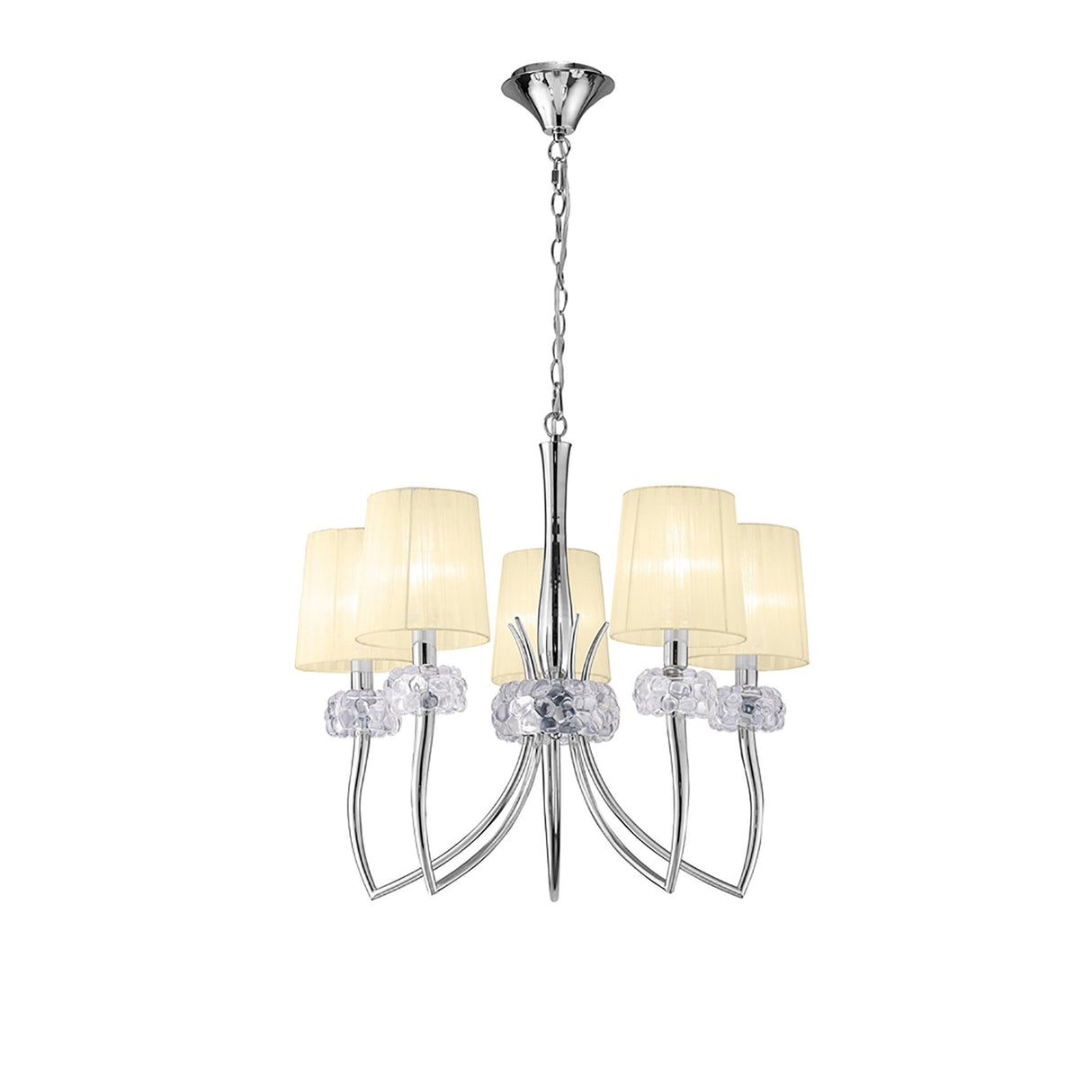 Loewe 5 Light Chandelier - Polished Chrome With Cream Shades
