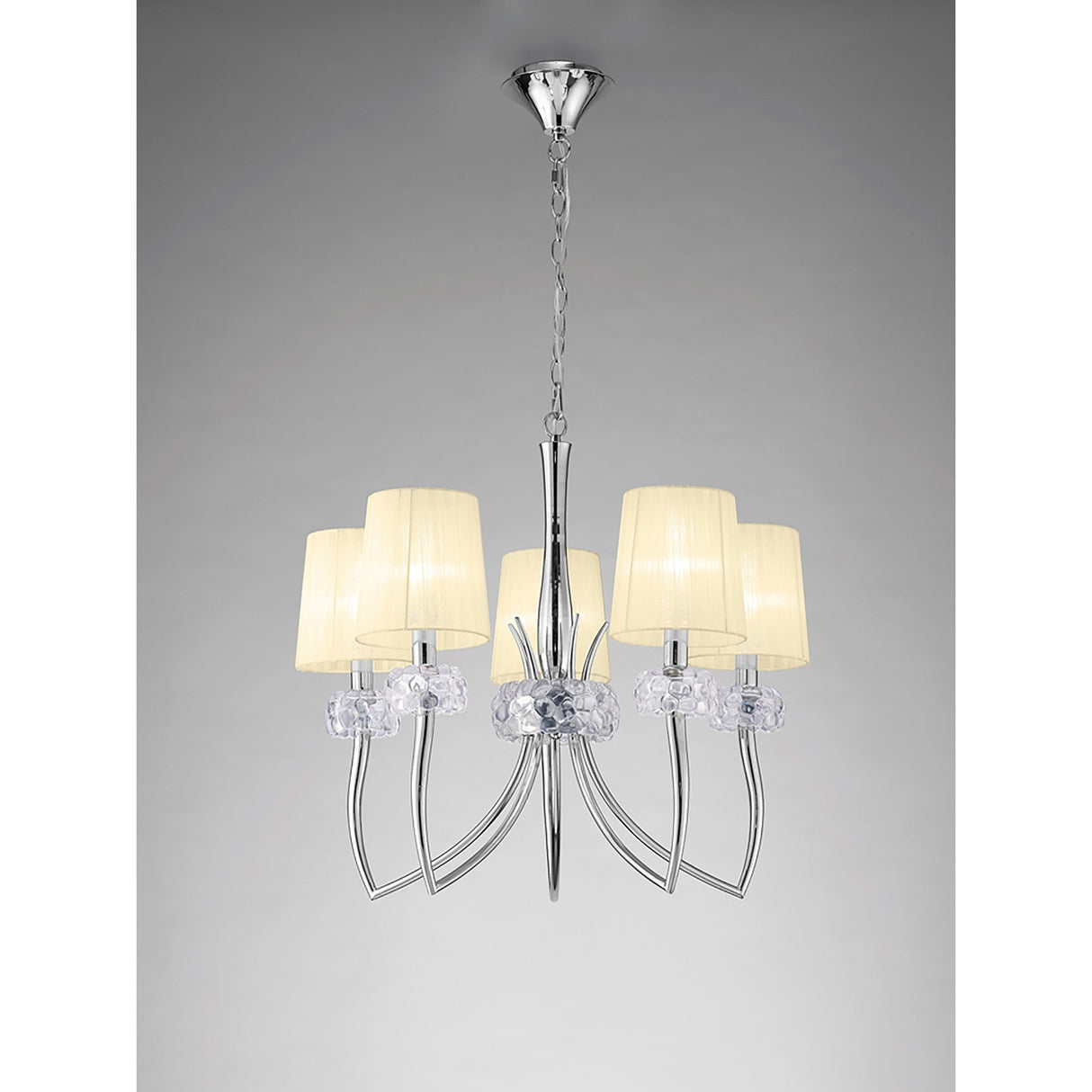 Loewe 5 Light Chandelier - Polished Chrome With Cream Shades