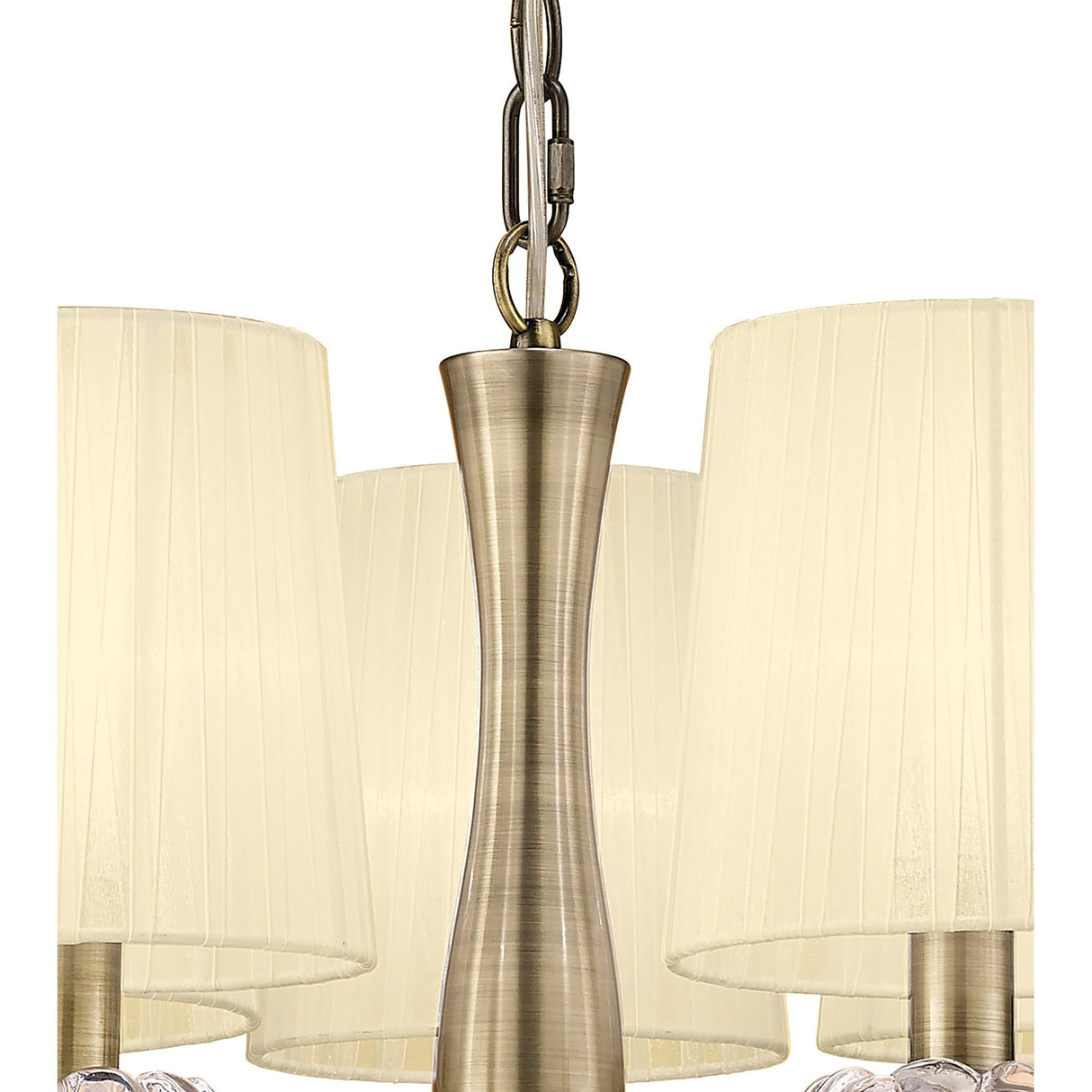 Loewe 50cm Slim 5 Light Chandelier - Antique Brass With Cream Shades