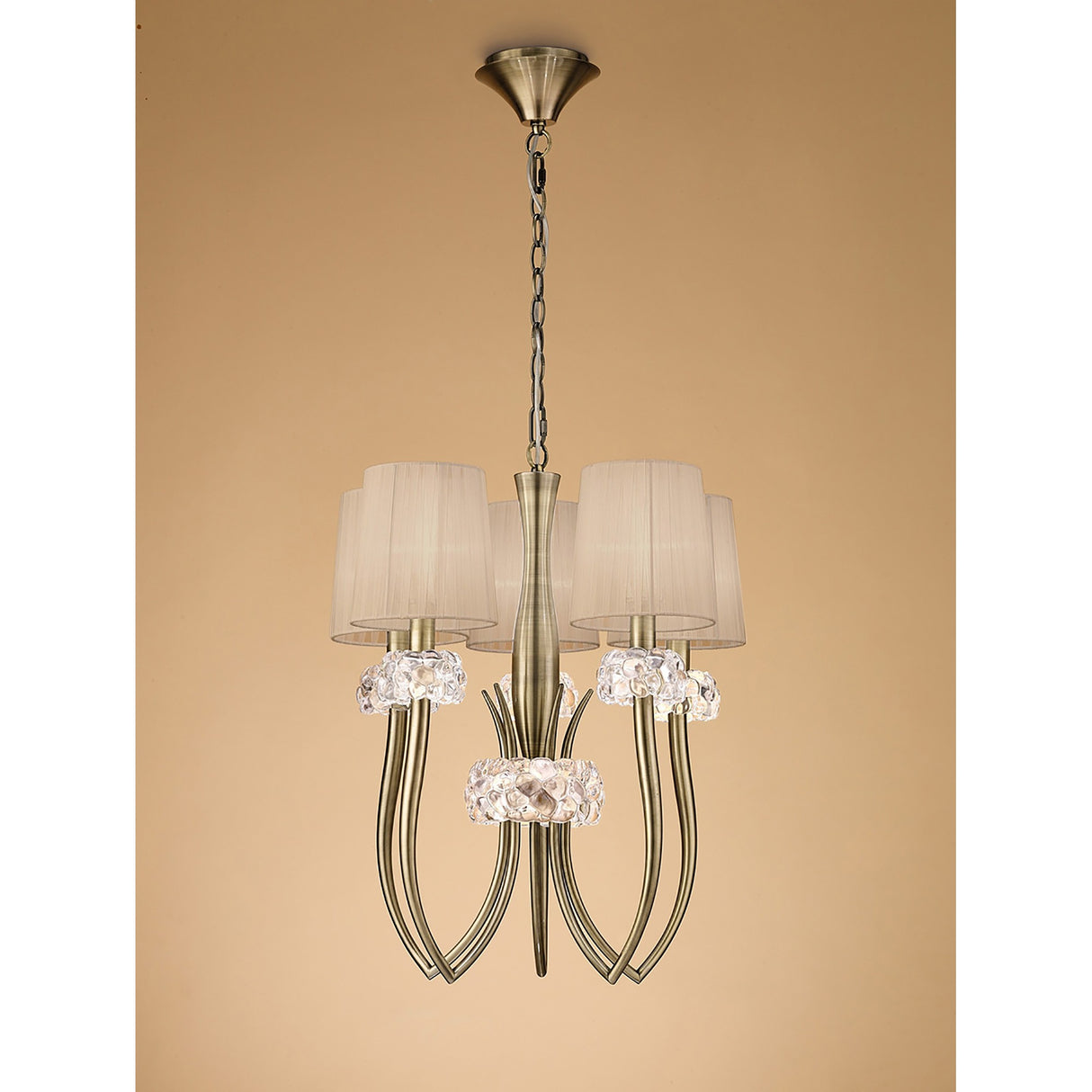 Loewe 50cm 5 Light Chandelier - Antique Brass With Soft Bronze Shades