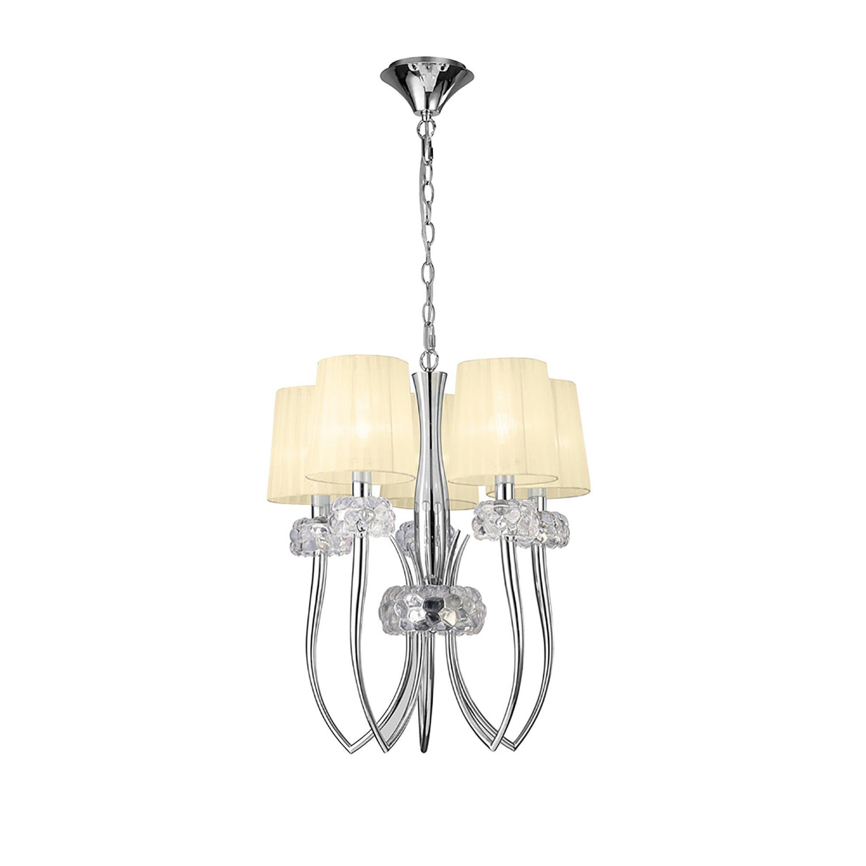 Loewe Slim 5 Light Chandelier - Polished Chrome With Cream Shades
