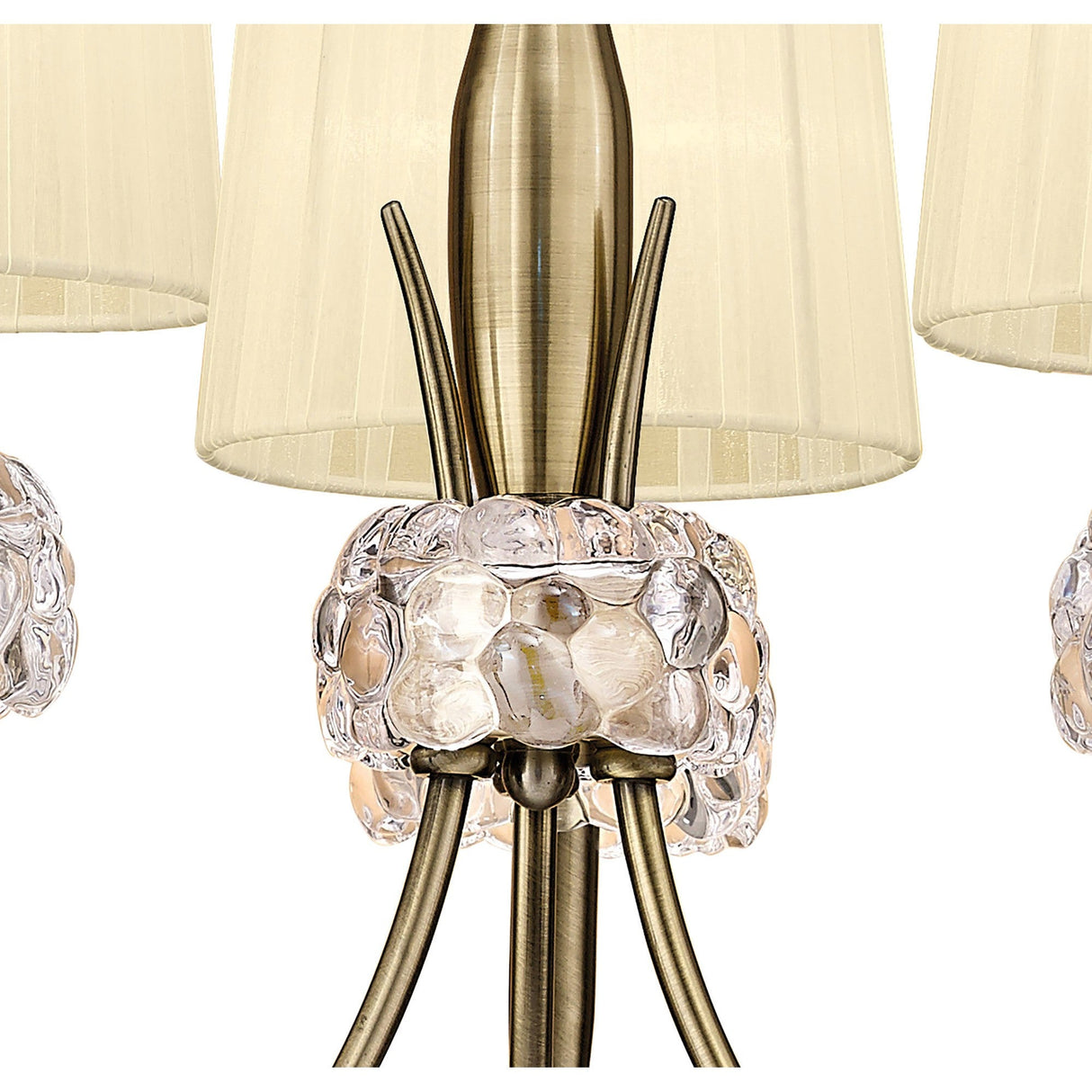 Loewe 50cm 3 Light Chandelier - Antique Brass With Cream Shades