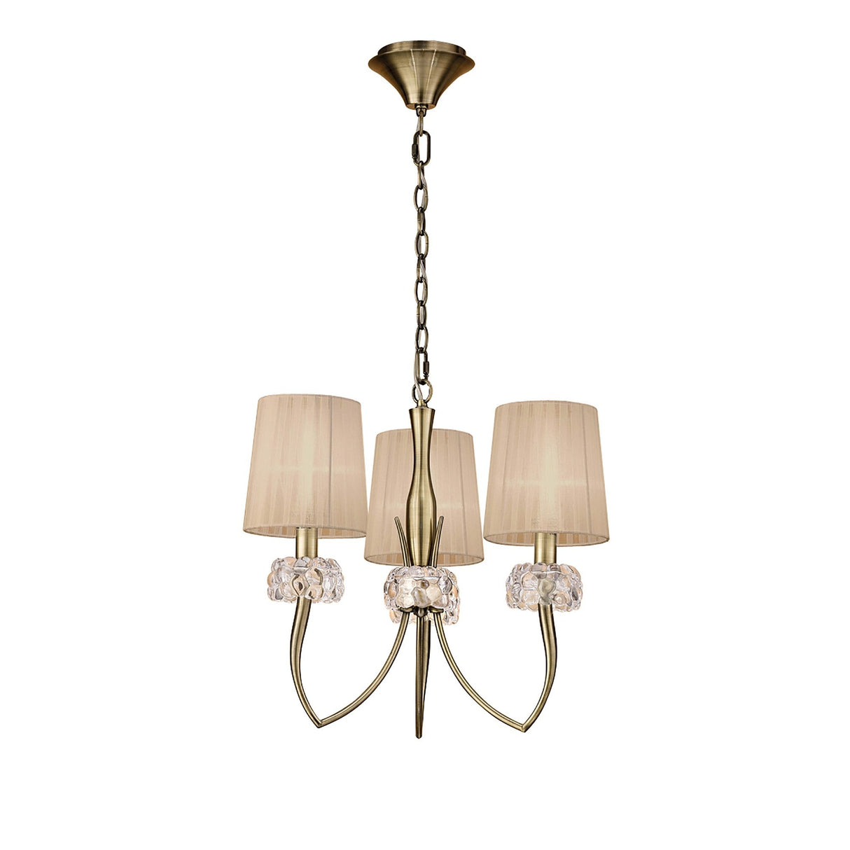 Loewe 50cm 3 Light Chandelier - Antique Brass With Bronze Shades