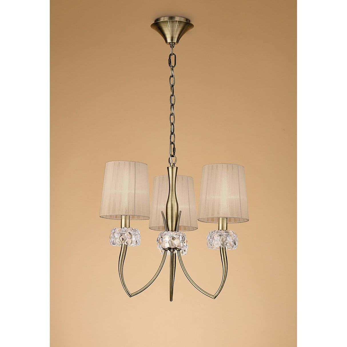Loewe 50cm 3 Light Chandelier - Antique Brass With Bronze Shades