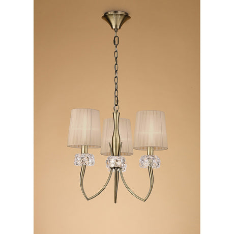 Loewe 50cm 3 Light Chandelier - Antique Brass With Bronze Shades