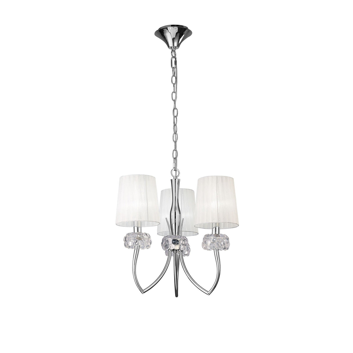 Loewe 3 Light Chandelier - Polished Chrome With White Shades
