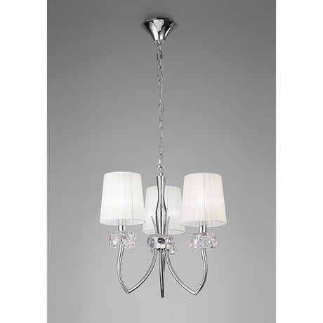 Loewe 3 Light Chandelier - Polished Chrome With White Shades