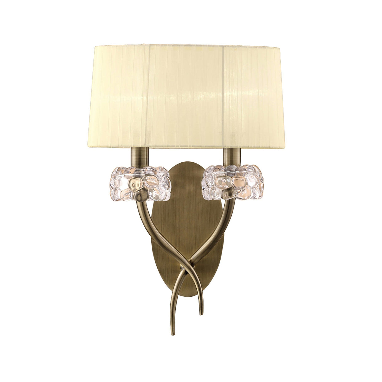 Loewe 2 Light Wall Light With Switch - Brass With Cream Shade