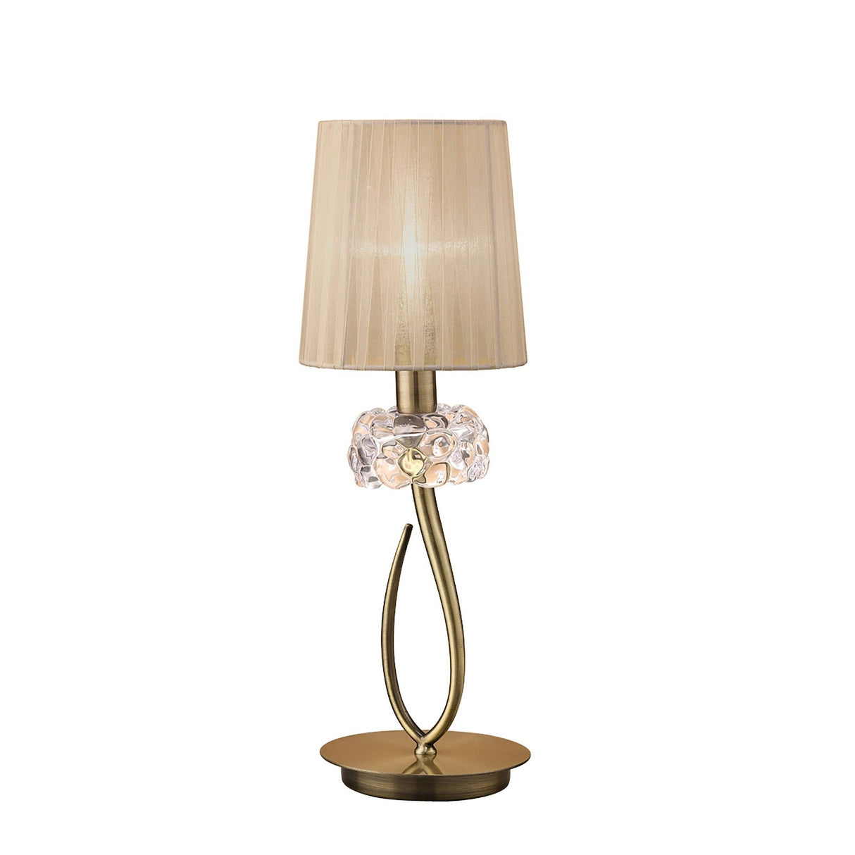 The Loewe Small 1 Light Table Lamp features an antique brass base, a bronze shade, and a stylish design—perfect for adding ambient lighting and elegance to any space.