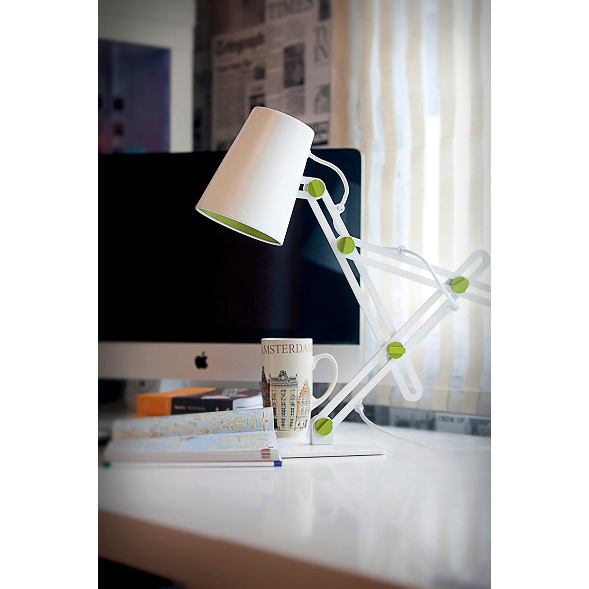 Looker 1 Light Table Lamp - Matt White/Green