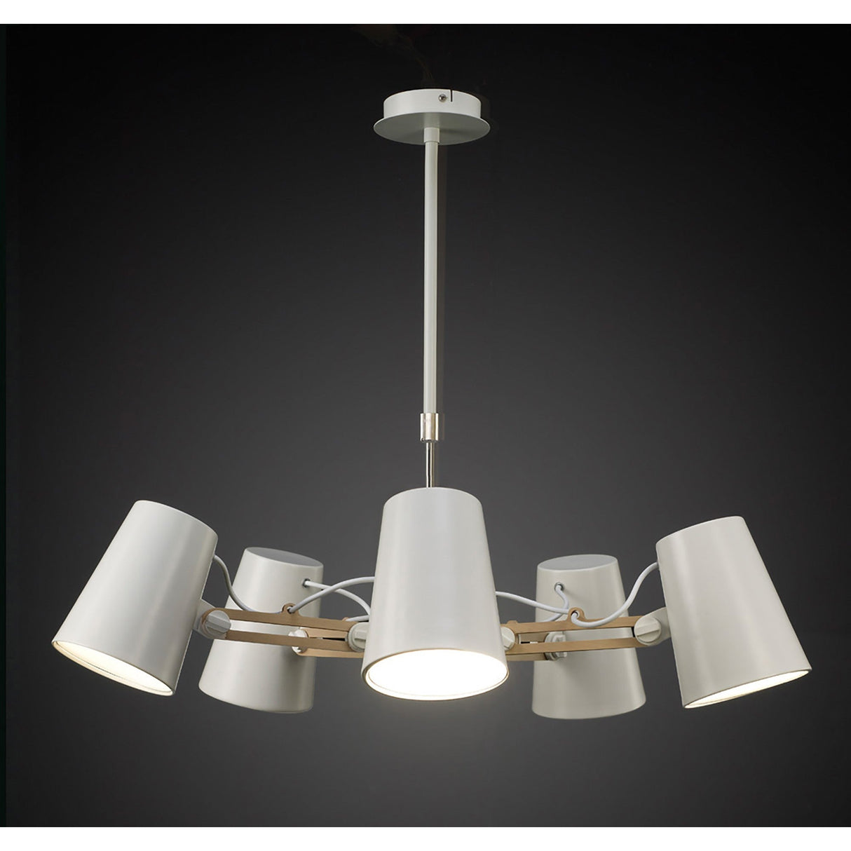 Looker 78cm 5 Light Chandelier - Matt White & Beech
