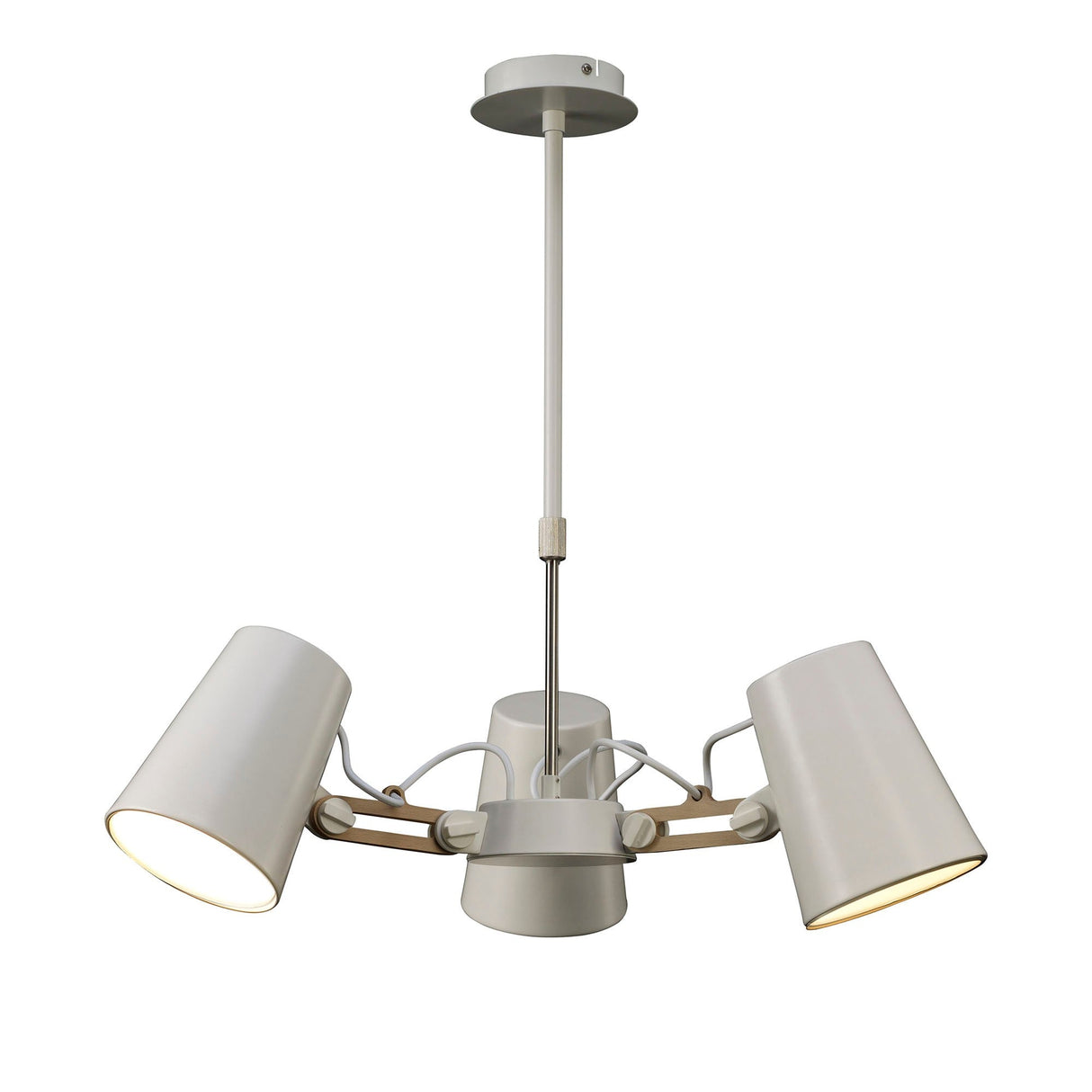 Looker 66cm 3 Light Chandelier - Matt White & Beech