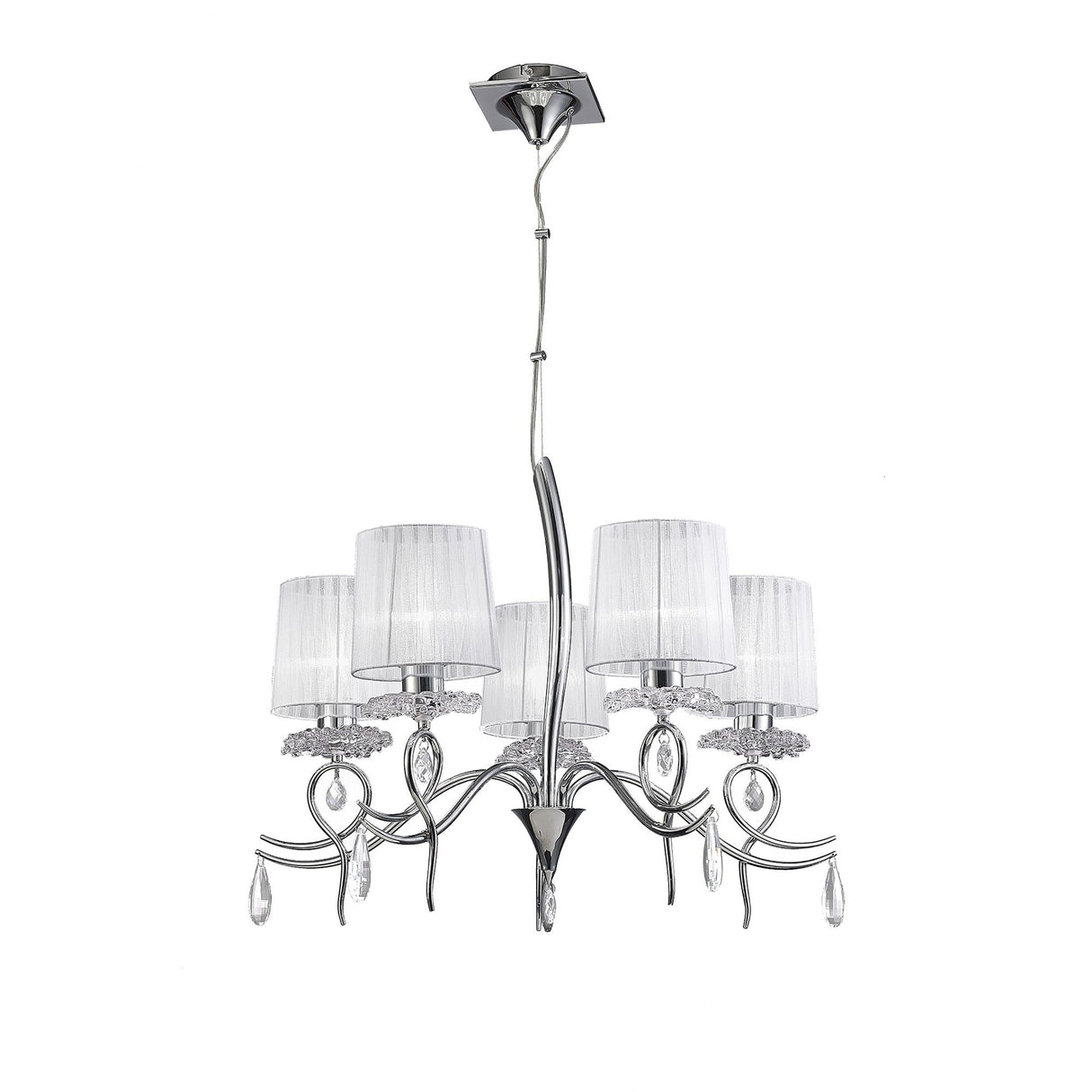 Louise 74cm 5 Light Crystal Chandelier - Chrome With White Shades