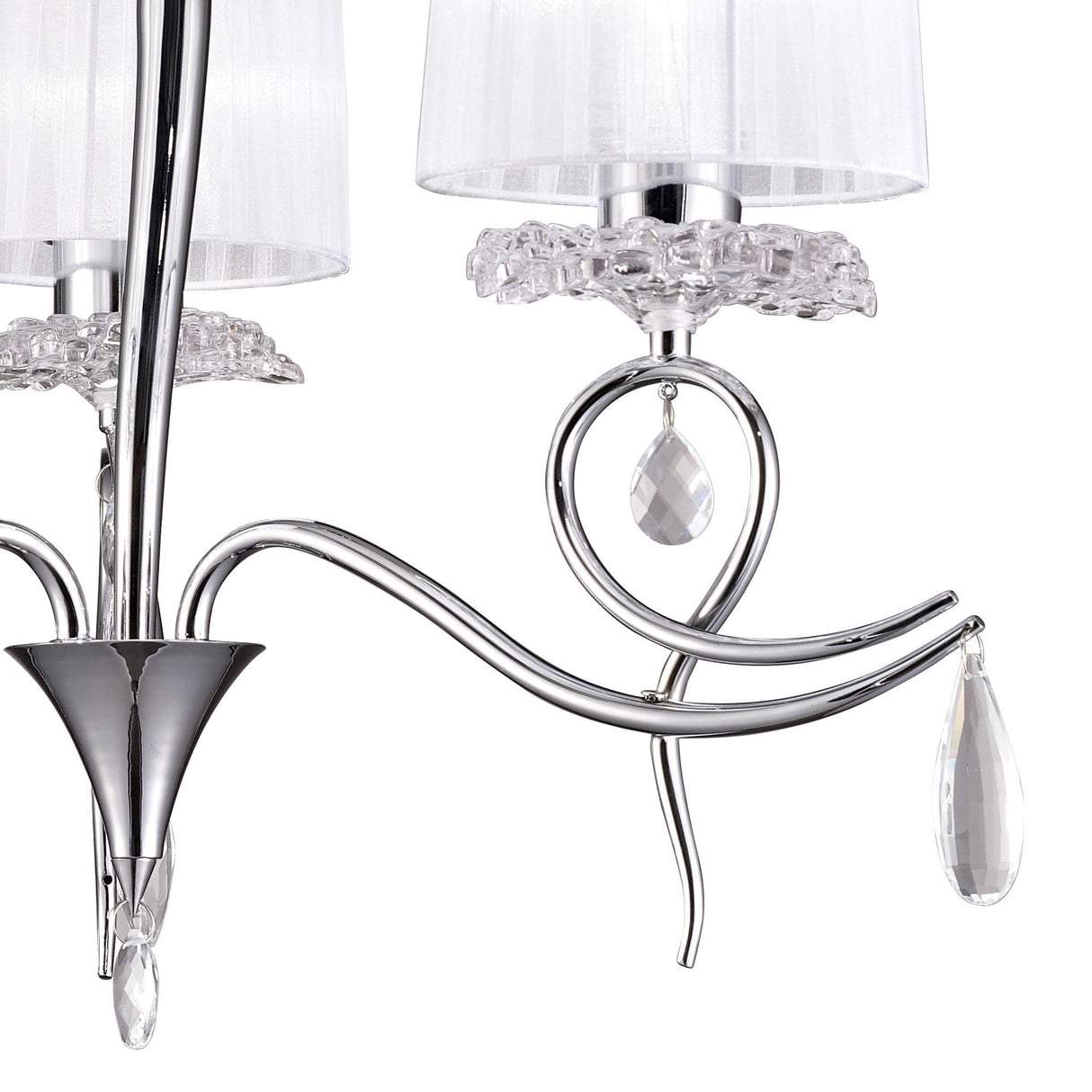 Louise 61cm 3 Light Crystal Chandelier - Chrome With White Shades