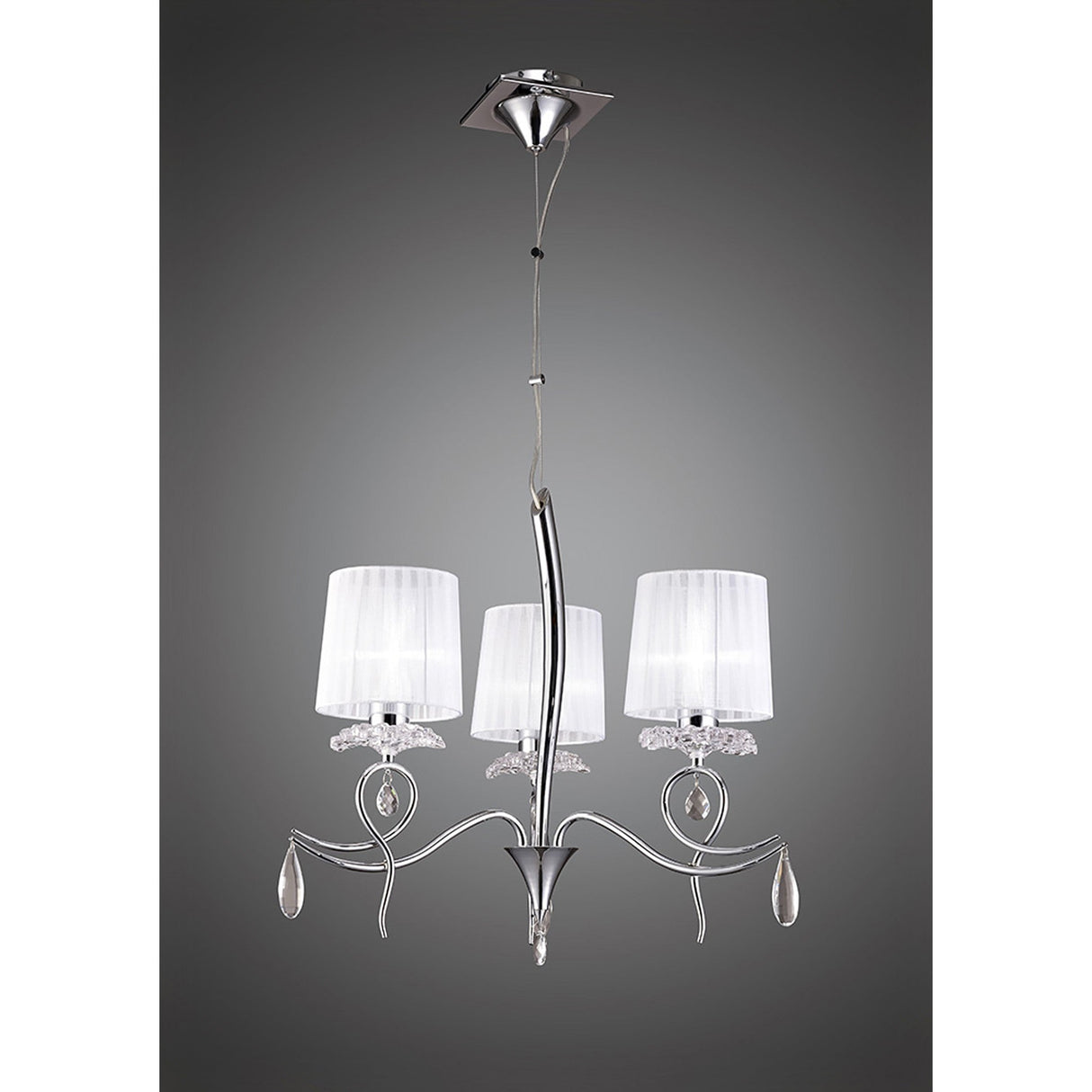 Louise 61cm 3 Light Crystal Chandelier - Chrome With White Shades
