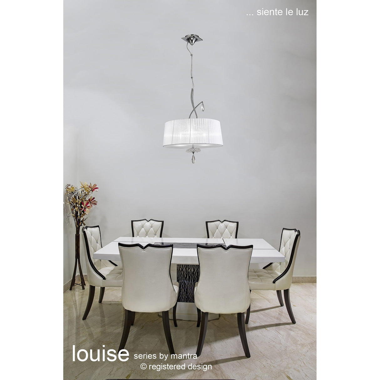 Louise 50cm 3 Light Crystal Chandelier - Chrome With White Shades