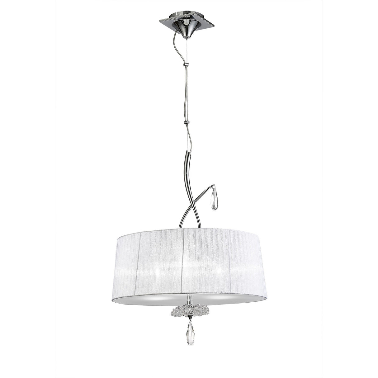 Louise 50cm 3 Light Crystal Chandelier - Chrome With White Shades