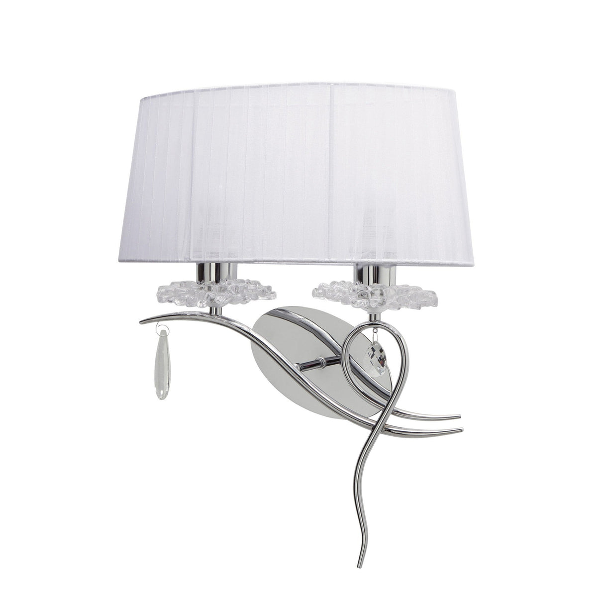 Louise Left 2 Light Crystal Wall Light - Chrome With White Shade