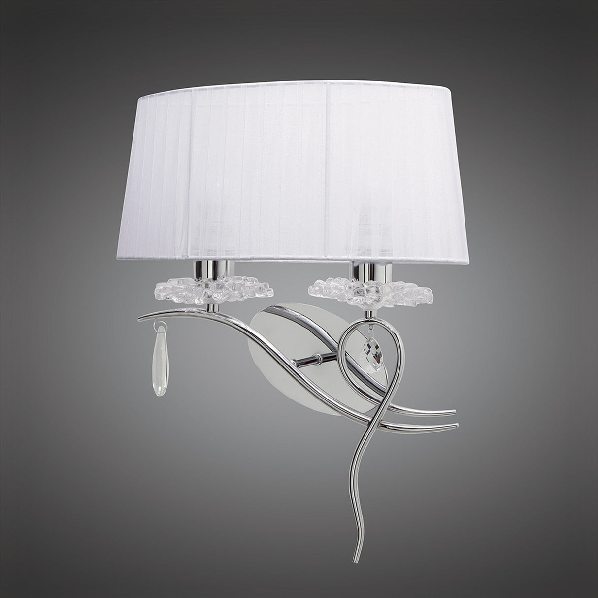 Louise Left 2 Light Crystal Wall Light - Chrome With White Shade