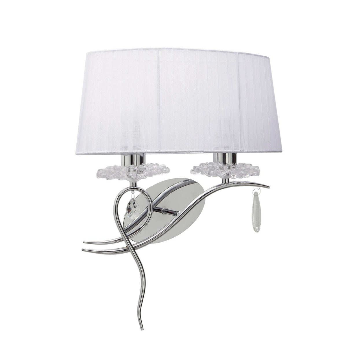 Louise Right 2 Light Crystal Wall Light - Chrome With White Shade